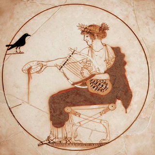 Copa griega de cerámica, que representa a una pitia haciendo libaciones antes de emitir el oráculo.