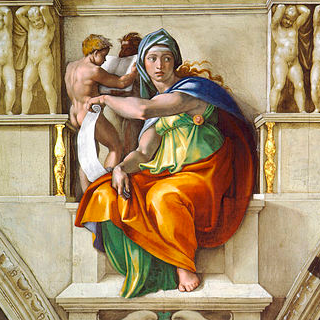 Fresco de Miguel Ángel en la Capilla Sixtina (Vaticano), que representa a la sibila de Delfos.