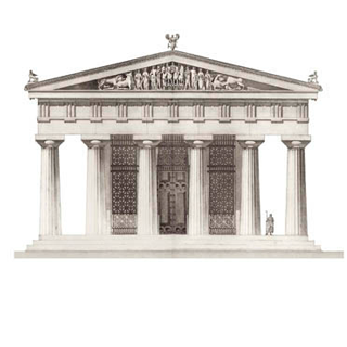 Recreación de la fachada del templo en su fase arcaica.