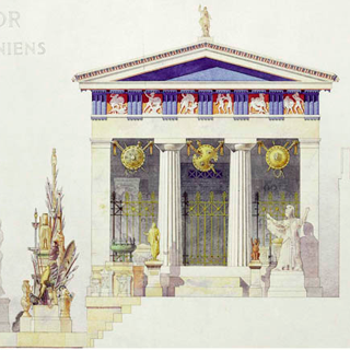 Acuarela del arquitecto A. Tournaire (1894) que recrea el tesoro de los atenienses.